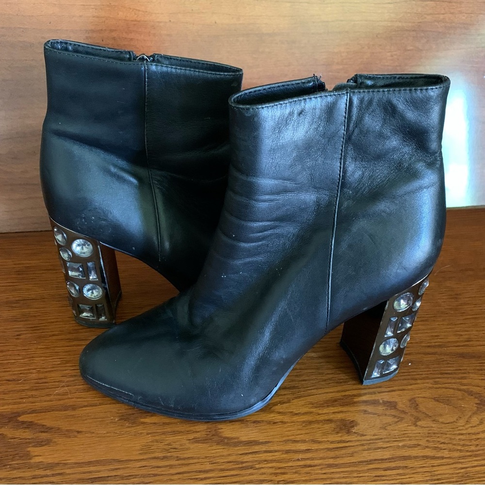 Black Heeled Boots with Unique Artistic Design